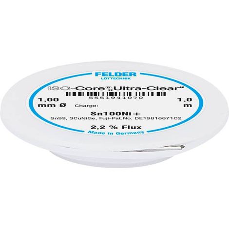 Felder ISO-Core Ultra-Clear Sn100Ni+ Stagno senza piombo Bobina Sn99,25Cu0,7Ni0,05 1 mm
