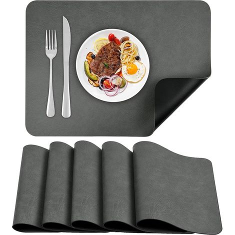 Lot de 6 Sets de Table,Cuir PU,Imperméable,Résistant Chaleur,Cuisine Restaurant Hôtel (1/5)