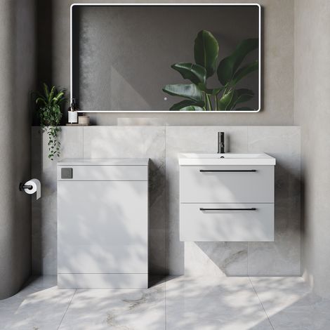 Napoli 390 Cento Gloss Grey Pearl 1200mm Wall Mounted 2 Drawer Vanity Unit and Toilet Suite with Glide Basin - 1200mm - Matt Black 320mm HandleWithout Kingston Toilet Pan