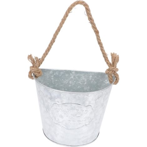 Jardinière murale suspendue en fer finition antique avec corde chanvre, pot de fleurs décoratif (1/5)