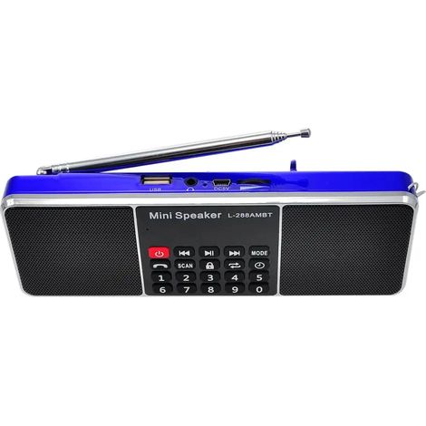 (Bleu) Radio AM/FM Bluetooth Super Bass avec carte TF, USB, interface AUX et autres fonctions. (1/2)