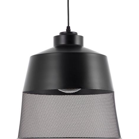 Lampadario in Metallo Nero con Paralume a Campana Effetto Rete Vintage Muga