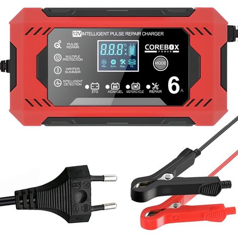 6A Chargeur de Batterie Voiture, 12V Chargeur de Batterie avec Écran Tactile LCD, Chargeur de Batterie Intelligent Moto avec Fonction Réparation pour Auto Camion Moto, Wet, SLA, AGM, Gel (1/5)