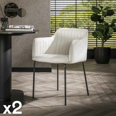 Fauteuil de table blanc en tissu à larges côtes (lot de 2) NOVA (1/4)