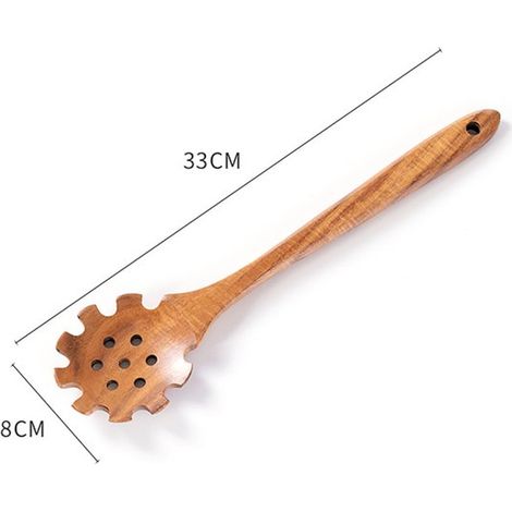 Nudellöffel Nudelsieb Pastalöffel Langstieliger Nudellöffel Rührlöffel Küchenutensil Gezackter Rand Aufhängbar 33 cm × 8 cm zum Kochen von Nudeln (1/5)
