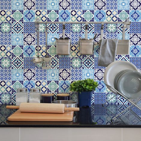 Stickers muraux - Sticker Mural Carrelage adhésif Cuisine Salle de Bain - 9 STICKERS CARREAUX DE CIMENT ROBIO - 9stickers20x20cm (1/5)
