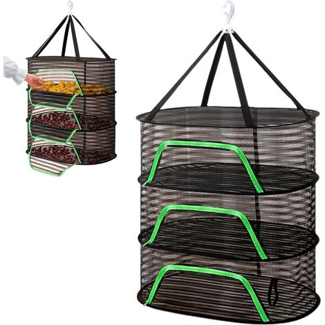 Filet De Séchage à Couche Pliable,Filet De Séchage D'herbes,Filet De Séchage Suspendu Pliable Avec Fermetures à Glissière,Panier De Séchage De Suspension,Pour Légumes,Plantes,Fruits (Noir, 3-Couches) (1/5)