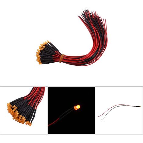 50 pièces LED 3mm pré-câblées 12V DC, couleurs multiples, lumière diffusée orange (2) (1/5)