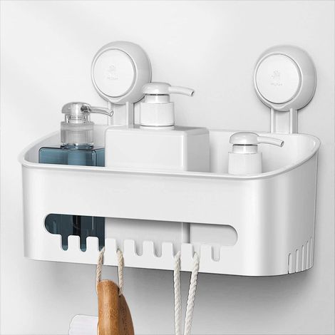 Étagère de douche à ventouses, sans perçage, ventouses puissantes, étagère de rangement suspendue pour salle de bain, panier de rangement amovible, pour ranger shampoing, après-shampoing, rasoir et a