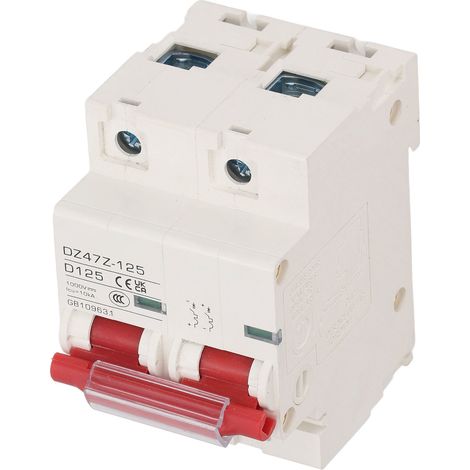 Installation sur rail d'alimentation pour disjoncteur CC avec protection contre les courts-circuits, disjoncteur photovoltaïque bipolaire 1000 V 125 A, interrupteur rouge (1/5)