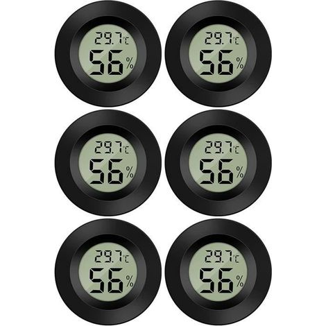 (Schwarz) 6 Stück Mini-Digital-LCD-Thermometer-Hygrometer, tragbares Thermometer zur Messung von Temperatur und Luftfeuchtigkeit, Thermo-Hygrometer-Anzeige (1/4)