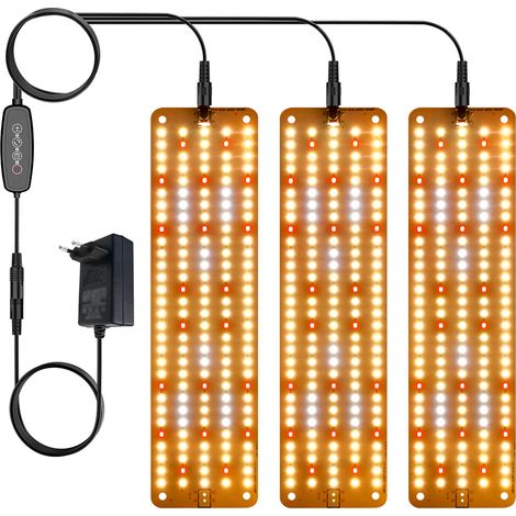 Lot de 3 panneaux LED culture plante spectre complet, lampe horticole intérieure graines fleurs succulentes, minuterie 24h 3/6/12H, 6 niveaux luminosité, 11.8x3.15in (1/3)