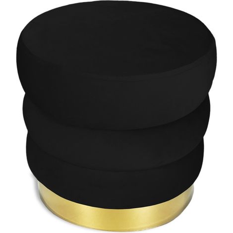 POUF Poggiapiedi Cilindro VELVET Trapuntato in Velluto Unito Nero