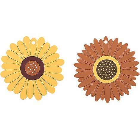 Set mit 2 sonnenblumenförmigen Platzsets, wasserfeste Untersetzer – 15,5 x 15,5 cm – Gelbbraun (1/3)