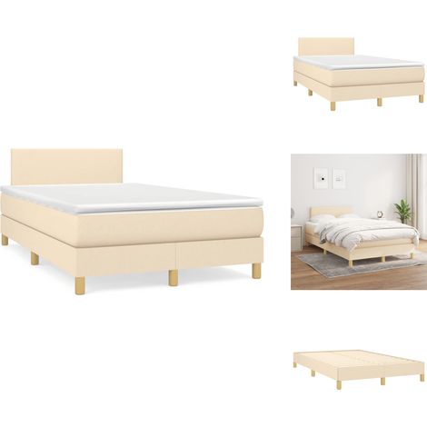 Sommier à lattes de lit avec matelas crème 120x190 cm tissu - Lit Double - Lit Tapissier - Literie - Matelas Ressorts Ensachés - Tête De Lit Ajustable (1/5)