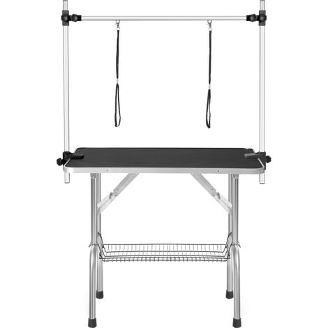 Mesa de peluquería para mascotas plegable negra de acero inoxidable 117 x 60 x 76 cm HOMVRA (1/5)