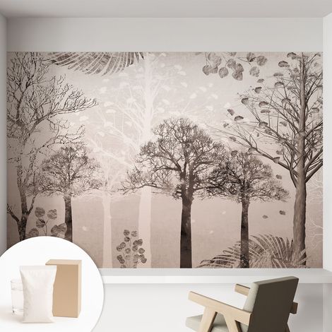 Tapete Vliestapete mit Kleber für Wohnzimmer Schlafzimmer Küche - Wanddekoration Zarte Bäume 152x104 cm (1/5)