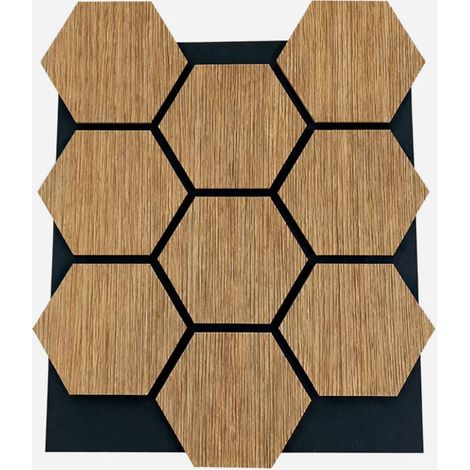 Panneau Décoratif Bois Mdf Motif Hexagonal/Feutre Pet, Lot De 12 (62X76Cm), Mural Insonorisant, Chêne (1/4)