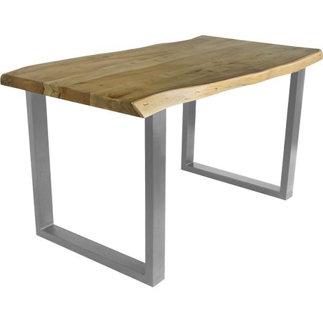 Esstisch Baumkante Akazie massiv eichenfarben 120 x 80 U-Gestell silber CALI (1/5)
