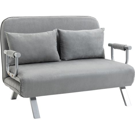 Sofá cama de 2 plazas con función cama y cojines, respaldo reclinable, gris claro (1/5)