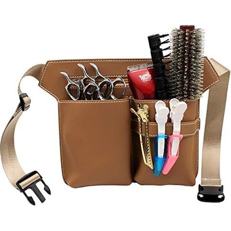 Sac de coiffure professionnel, sacoche pour outils de coiffure, sac de salon avec 5 emplacements pour ciseaux (Marron, 2421,520cm) (1/4)