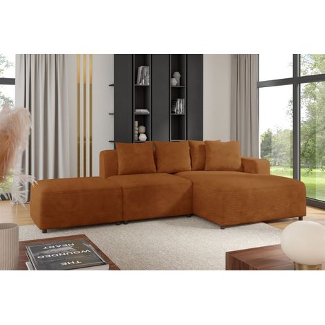 Ecksofa Designersofa MEGAN XS inkl. Hocker Stoff Poso Rostbraun Ottomane Rechts (1/3)
