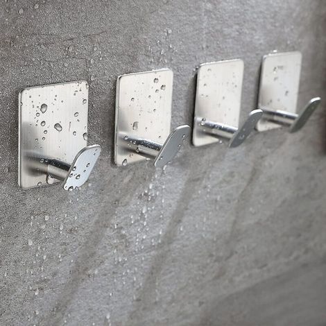 Adhesive, drill-free stainless steel hook, 6 x 5 cm, silver, four-part. (1/5)