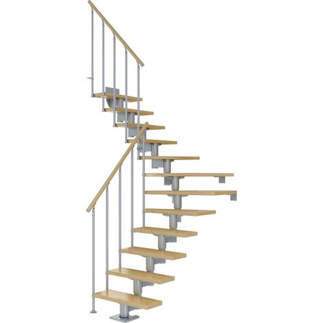 Dolle Mittelholmtreppe Cork Ahorn, lackiert 1/4 gewendelt 75 cm breit für GH 222 – 270 cm UK Metall Perlgrau mit Geländer