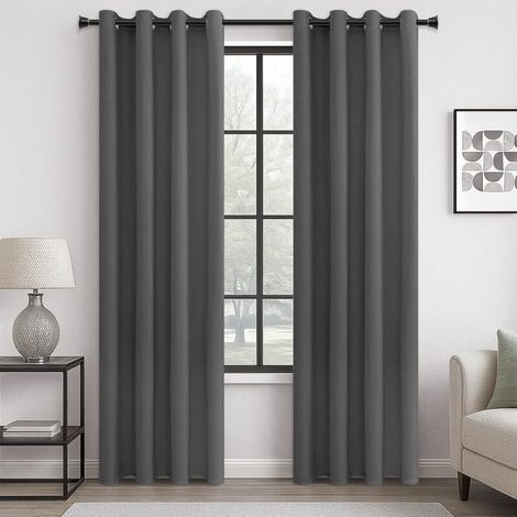 Rideau Occultant Thermiques - Rideau Gris 132cm213cm（52in84in） Contre Les Rayons UV Rideau Phonique à Oeillets Décoration Salon Chambre Bureau, Gris Foncé, 2 Pcs (1/4)