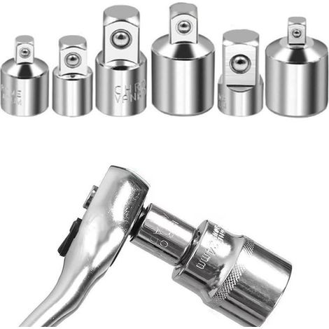 Adaptateur de douille, adaptateur de cliquet 6 pièces, jeu d'adaptateurs 1/4" à 3/8", 3/8" à 1/4", 3/8" à 1/2", 1/2" à 3/8", 1/2" à 1/4", 1/4" à 1/2", adaptateurs réducteurs pour embouts (1/5)