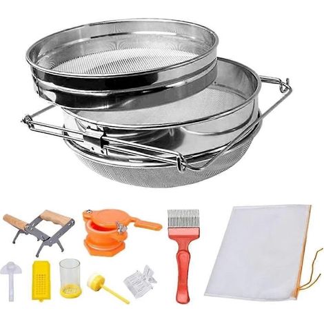 Kit de récolte pour apiculteur : sac filtre à miel, tamis double, support pour cadre. (1/5)