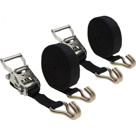 Lot de 2 sangles d'arrimage avec tendeur à cliquet et 2 crochets - 35 mm x 7 m - Noir - Linxor (1/3)