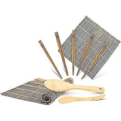Kit de 9 tapis à sushi en bambou pour débutants, comprenant 2 tapis à rouler. (1/5)