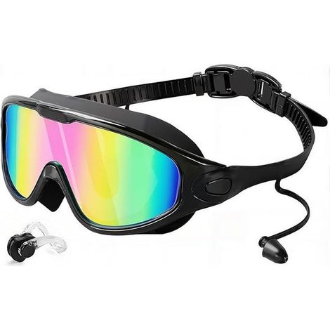 Adult adjustable, leak-proof, anti-fog, UV-protective swimming goggles with a soft nose bridge and earplugs. (1/5)