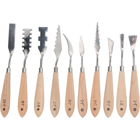 Lot de 10 couteaux à peindre en acier inoxydable, forme dentée pour huile et art, outils de peinture (1/5)