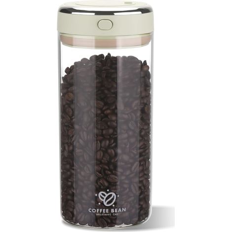 Boîte à Café Hermétique, 1700ML Transparent Récipient pour Grains de Café, Boîte de Conservation avec Valve d'Évacuation et Affichage de la Date pour Noix, Cacao, Feuilles de Thé (1/5)