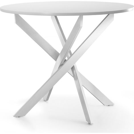Home Heavenly® - Mesa redonda comedor cocina BLAKE, mesa industrial 90 cm diámetro  con patas metálicas entrecruzadas.  Color: Blanco (1/5)