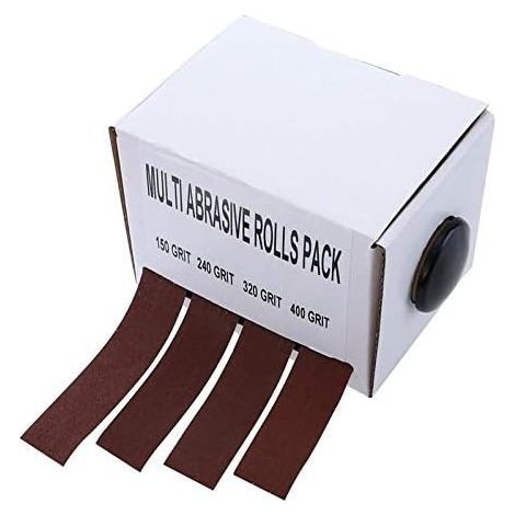 Lot de 4 feuilles de papier abrasif (grains 150, 240, 320, 400) avec distributeur, rouleau de toile émeri extensible, papier abrasif pour métal, verre, menuiserie (4 rouleaux de 6 m)
