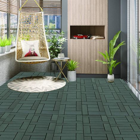 WOLTU 11 Stück WPC Terrassenfliesen Holzoptik, Fliese klicksystem Terrassendielen Bodenfliese Klickfliese Bodenbelag (1 m²) Hellgrau