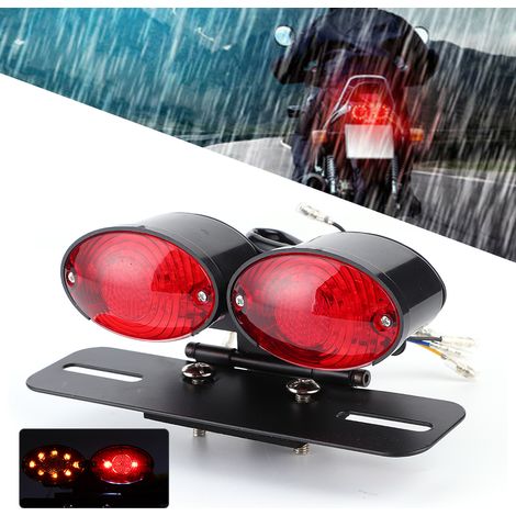 Universal-LED-Brems- und Rücklicht im Retro-Stil, doppelt oval, mit Blinker, Kennzeichenbeleuchtung, Motorrad-Nachrüstung (1/5)