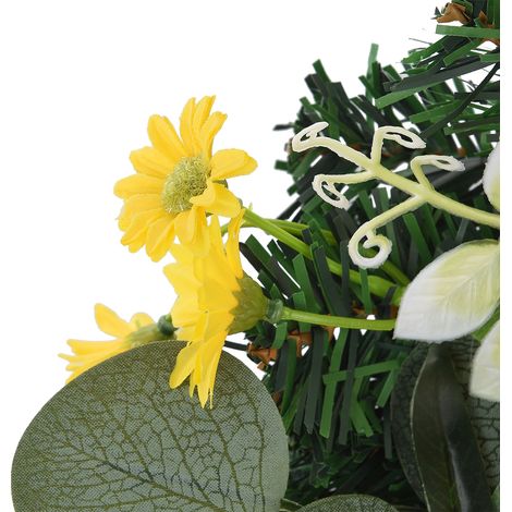 Couronne de printemps en forme de larme, ornée de citrons artificiels, de pivoines et de feuilles vertes. Couronne décorative de fruits. (1/5)