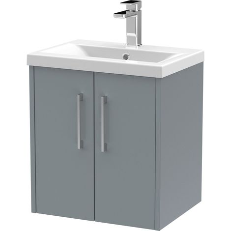 Winshill Contemporary 2 Door Wall Hung Vanity Unit with Mid-Edge Basin, Grey, 500mm