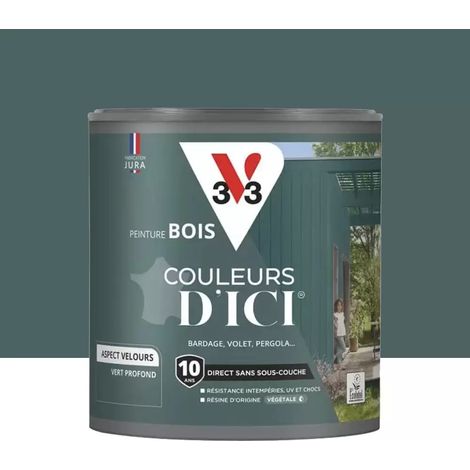 Peinture Acrylique pour Bois Extérieurs 10 ans V33 Couleurs d'ICI Velours Vert profond 0,5 L (1/4)