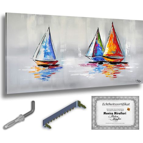 Monica Mirafiori I 100% handgemalt I Gemälde Segelboote 140x70cm Gemälde Handgemalt Acrylgemälde Sehr Großes Acrylbild I Moderne Kunst I Kunstbilder (1/5)