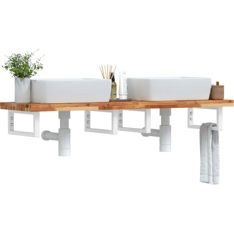 Étagère de vasque murale-Étagère murale-Étagère Suspendue acier et bois massif d'acacia 585943 (1/5)
