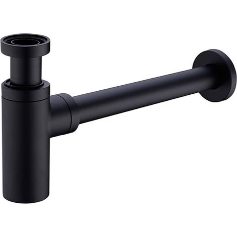 Lavabo rond en laiton pour évier de la bouteille, piège à bassin Bassin de vidange pour évier de vidange de tuyau Tuyau réglable en hauteur, filetage 1-1/4,Noir mat (1/4)