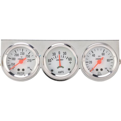Kit jauges triple universel 52mm 3-en-1 : ampèremètre, pression huile, température eau pour véhicules 12V (1/5)