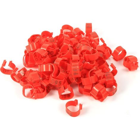 100 Anneaux de Bague en Plastique Numérotés 001-100 pour Volailles Poules Canards (16MM, Rouge) (1/3)