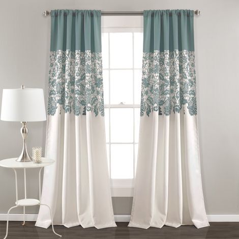 Ensemble de Rideaux occultants imprimés de Jardin pour Salon, Salle à Manger, Chambre à Coucher (Paire), 213,4 x 132,1 cm, Bleu (1/4)
