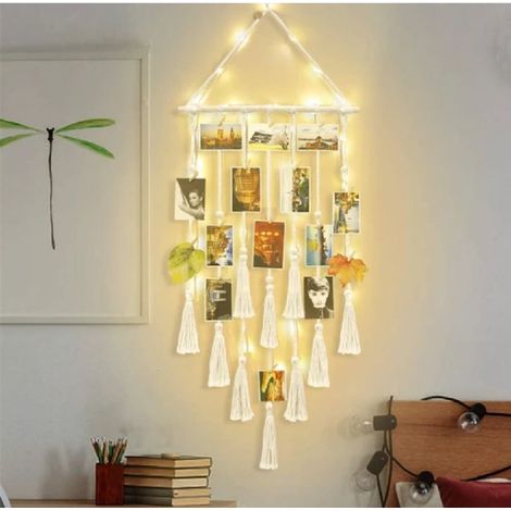 Guirlande Lumineuse Avec Pinces - Décoration Murale Pour Photos - En Bois Et Coton - Longueur 90 Cm - 1 Pièce (1/4)